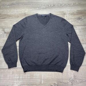 Brooks Brothers Sweater Mens Medium Gray V Neck‎ Merino Wool Blend Pullover Knit
